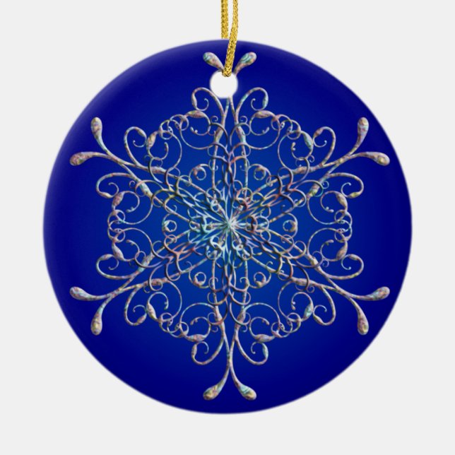 Blue Iridescent Snowflake Ornament (Front)
