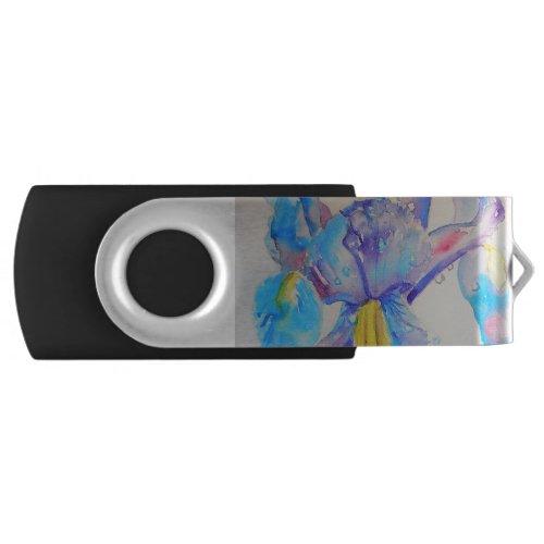 Blue Iris Art floral Watercolor Design Flash Drive