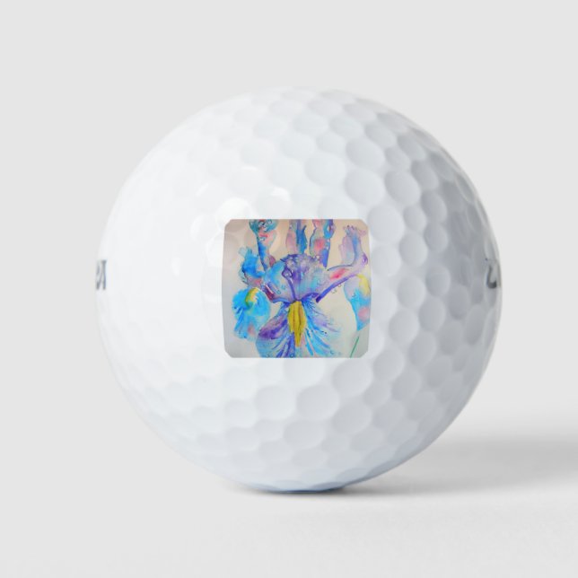 Blue Iris Art floral Watercolor Design Golf Balls (Front)