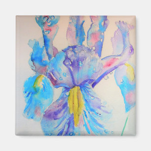 Blue Iris Art floral Watercolor Design Magnet
