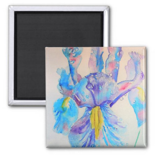Blue Iris Art floral Watercolor Design Magnet