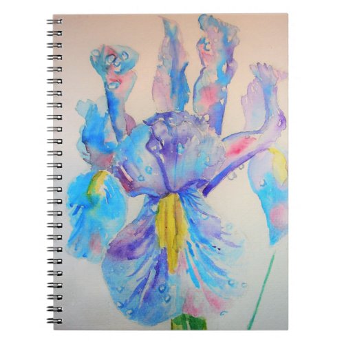 Blue Iris Art floral Watercolor Design Notebook