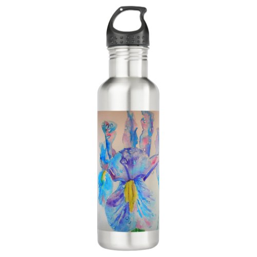Blue Iris Art floral Watercolor Design Stainless Steel Water Bottle