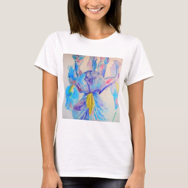 Blue Iris Art floral Watercolor Design T-Shirt (Front)