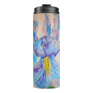 Blue Iris Art floral Watercolor Design Thermal Tumbler