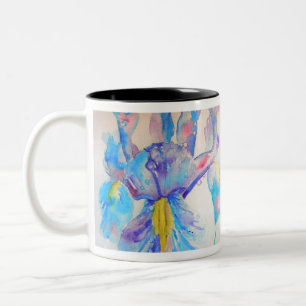 Blue Iris Art floral Watercolor Design Two-Tone Coffee Mug