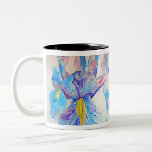 Blue Iris Art floral Watercolor Design Two_Tone Coffee Mug