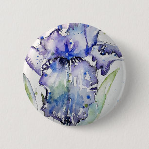 Blue Iris Art floral Watercolor Flower Art Button