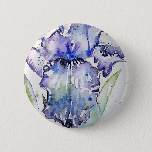Blue Iris Art floral Watercolor Flower Art Button