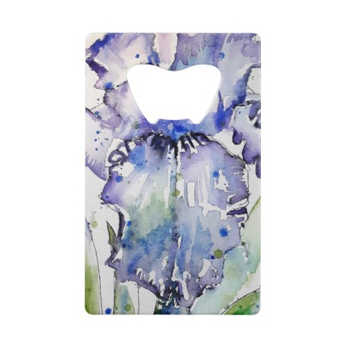 Blue Iris Art floral Watercolor Flower Art Credit Card Bottle Opener
