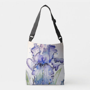 Blue Iris Art floral Watercolor Flower Art Crossbody Bag