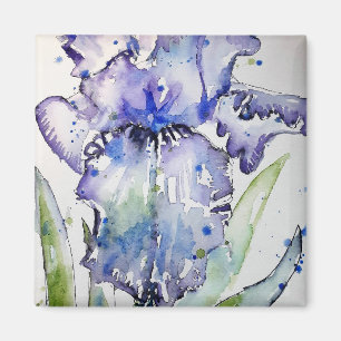 Blue Iris Art floral Watercolor Flower Art Magnet