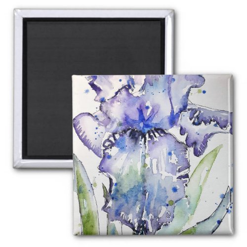 Blue Iris Art floral Watercolor Flower Art Magnet