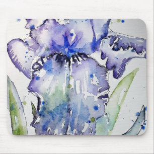 Blue Iris Art floral Watercolor Flower Art Mouse Pad