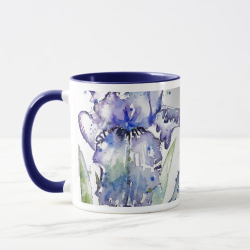 Blue Iris Art floral Watercolor Flower Art Mug