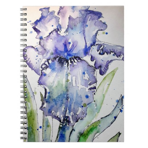 Blue Iris Art floral Watercolor Flower Art Notebook