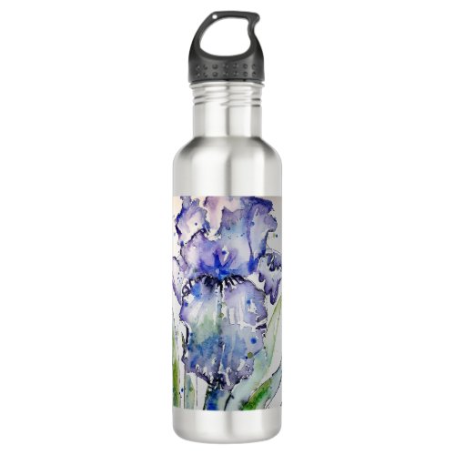 Blue Iris Art floral Watercolor Flower Art Stainless Steel Water Bottle