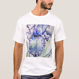 Blue Iris Art floral Watercolor Flower Art T-Shirt
