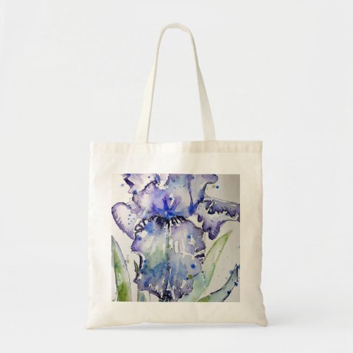 Blue Iris Art floral Watercolor Flower Art Tote Bag