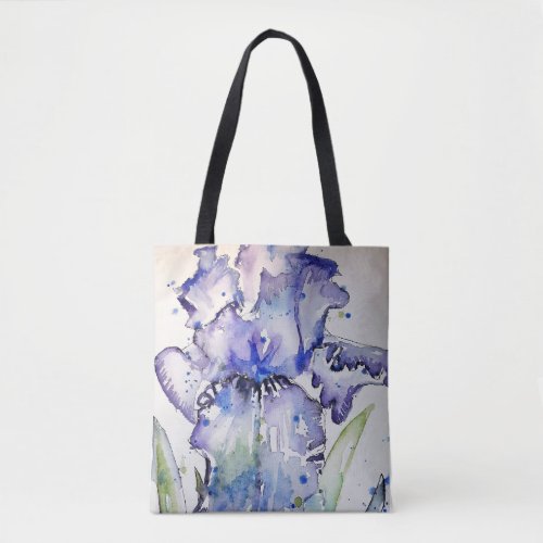 Blue Iris Art floral Watercolor Flower Art Tote Bag