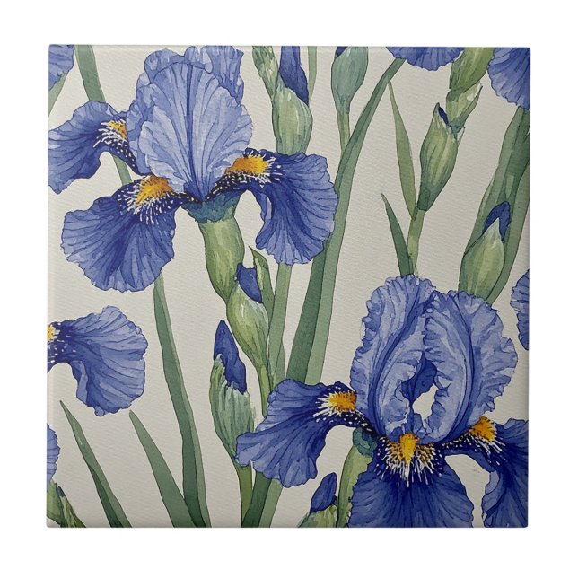 Blue Iris Blossoms Ceramic Tile (Front)