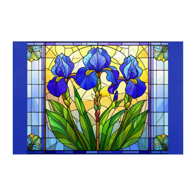 Blue Iris Botanical Stained Glass Home Canvas Art (Front)