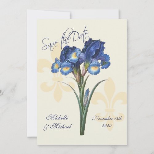 Blue Iris Fleur de Lis Save the Date