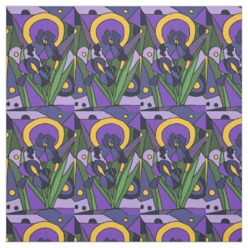 Blue Iris Floral Abstract Fabric by inspirationrocks at Zazzle