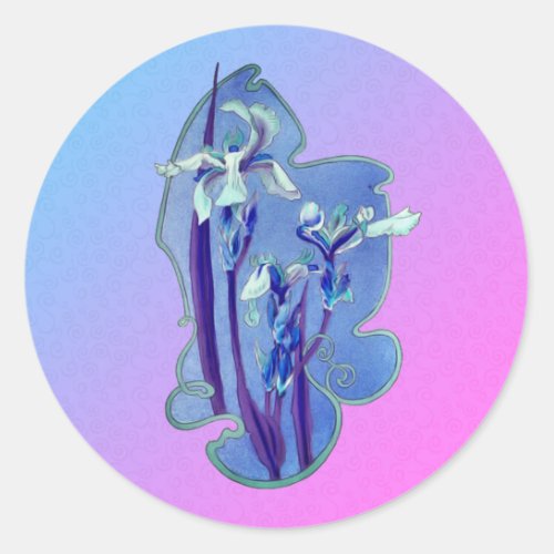 Blue Iris Floral Art Classic Round Sticker