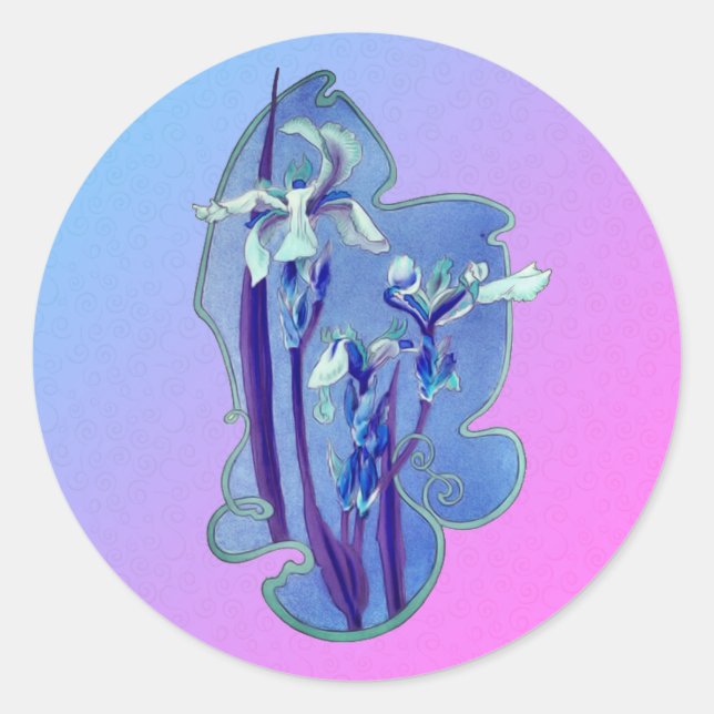 Blue Iris Floral Art Classic Round Sticker (Front)
