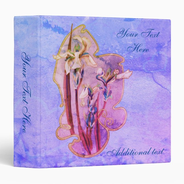 Blue Iris Floral Art Personalized  3 Ring Binder (Front/Spine)