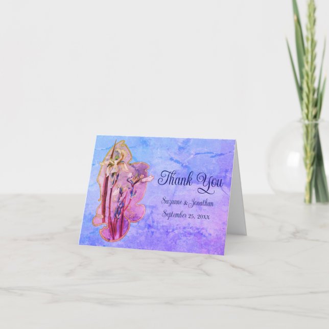 Blue Iris Floral Art Personalized Wedding  Thank You Card (Front)