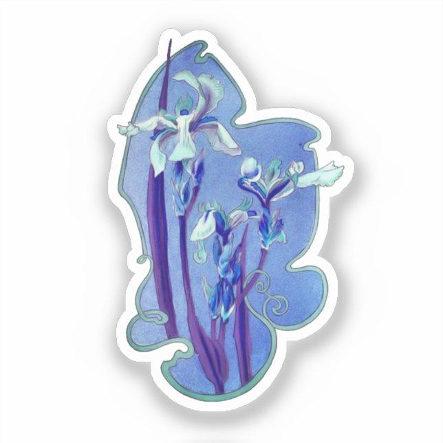 Blue Iris Floral Art  Sticker (Front)