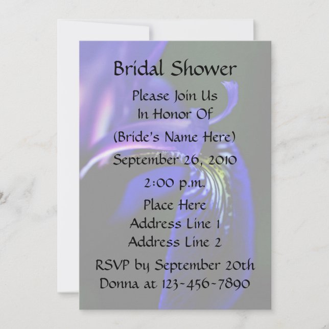 Blue Iris Floral Bridal Wedding Shower Invitation (Front)