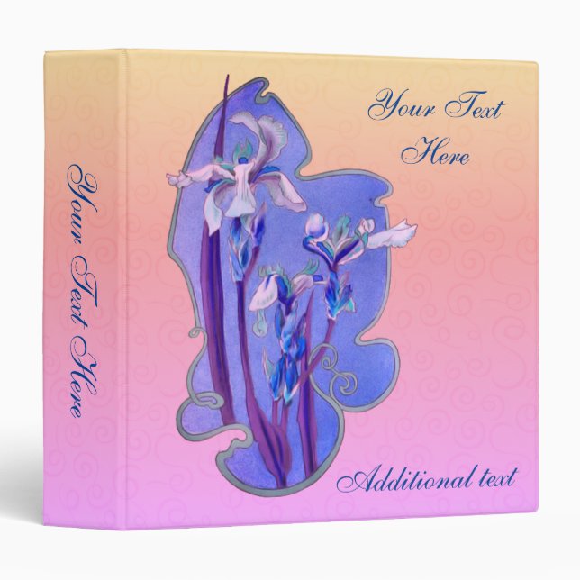 Blue Iris Floral Design Personalized 3 Ring Binder (Front/Spine)