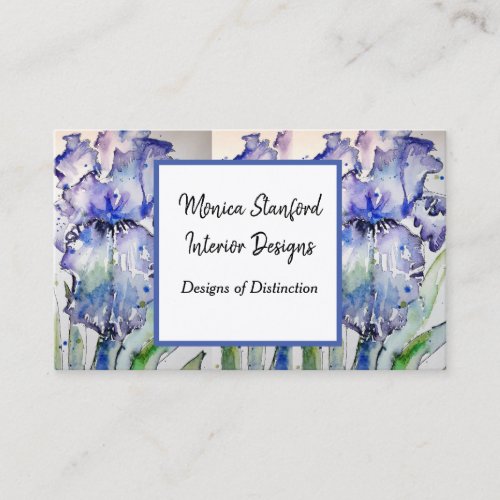 Blue Iris Floral Flowers Watercolour Business Card