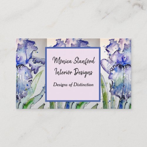 Blue Iris Floral Flowers Watercolour Business Card