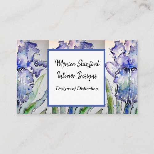 Blue Iris Floral Flowers Watercolour Business Card