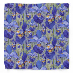 Blue Iris Floral Pattern Bandana