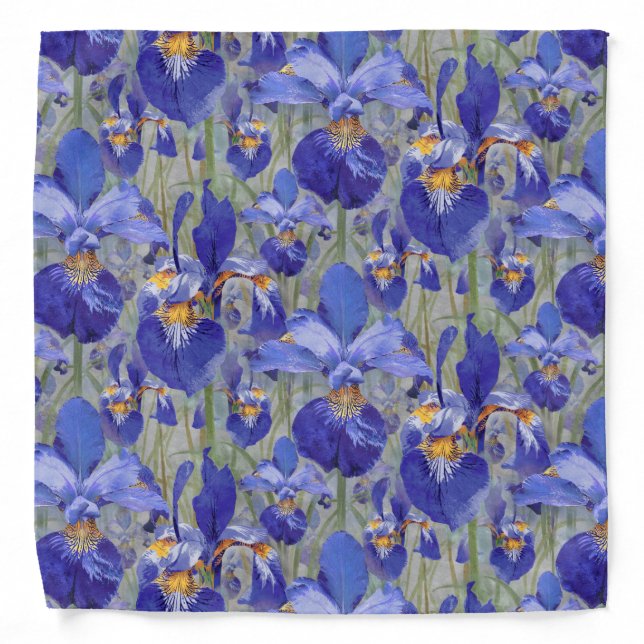 Blue Iris Floral Pattern Bandana (Front)