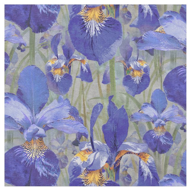 Blue Iris Floral Pattern Fabric (Close Up)
