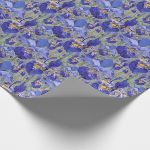 Blue Iris Floral Pattern Wrapping Paper