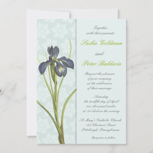 Blue Iris Floral Wedding Invitation (Front)