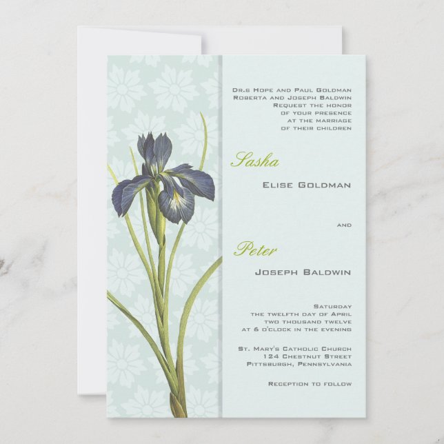 Blue Iris Floral Wedding Invitation 2 (Front)