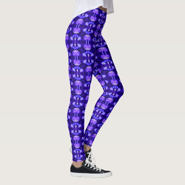 Blue Iris Flower Abstract Nature Pattern Leggings (Right)