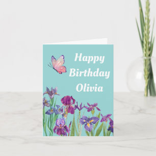 Blue iris flower birthday card
