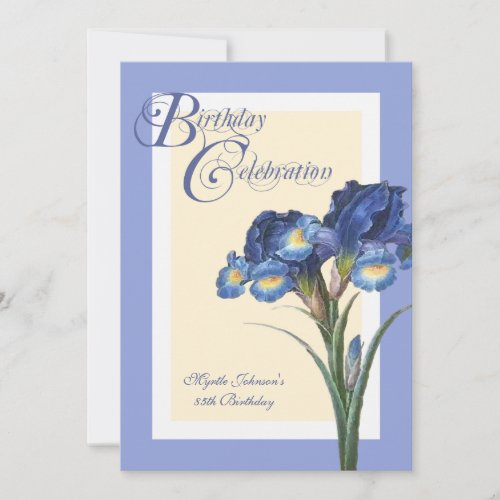 Blue Iris Flower Birthday Celebration Invitation