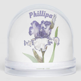 Blue Iris Flower Botanical Art Personalized Snow Globe
