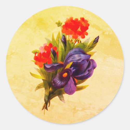 Blue Iris Flower Bouquet Vintage Art Classic Round Sticker