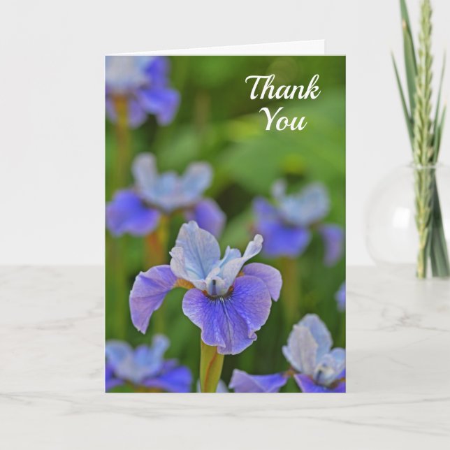 Blue Iris Flower Elegant Thank You Card (Front)